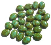 30 12x9mm Opaque Turquoise Green Marble Flat Oval Beads